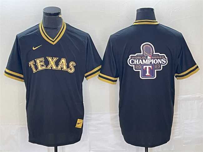Mens Texas Rangers Black 2023 World Series Champions Big Logo Cool Base Stitched Baseball Jersey->texas rangers->MLB Jersey